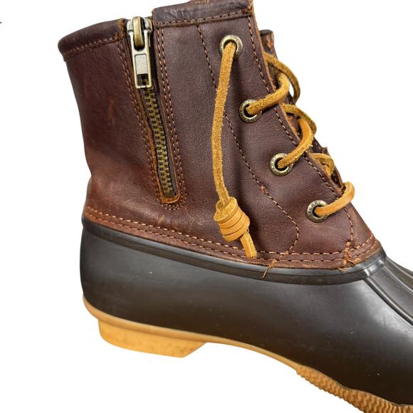 Sperry Saltwater Duck Boots Ankle Brown Leather Lace Up Fleece Lined Shoes sz 8 - Picture 3 of 16